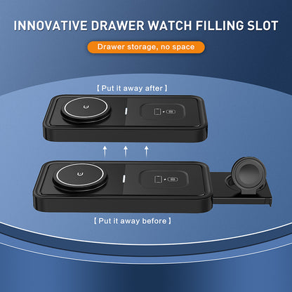 Magnetic 3" 1 Wireless Charging Pad Travel Charger For Multiple Devices