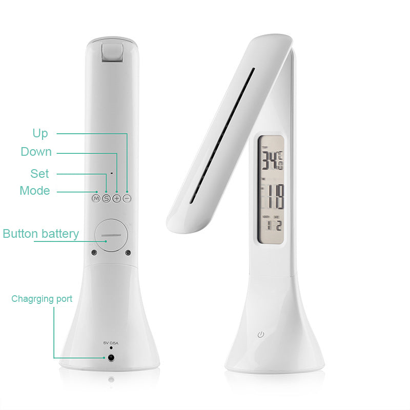 LED Foldable Dimmable Desk Lamp With Thermometer Calendar Clock