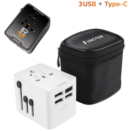 20W FCC Universal Travel Adapter W/3 USB Ports & 1 Type C Port W/A Black Case