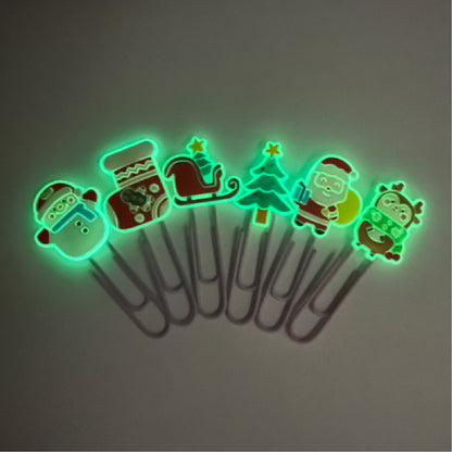 Dark Luminous Charm Christmas Santa Paper Clip Custom Shaped Bookmark Paper Clasp Noctilucent Charm