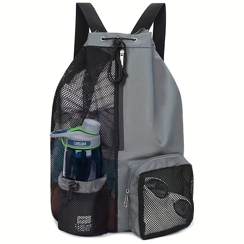 19 x 12" Drawstring Backpack with Mesh Side Pockets, Large Capacity Sports Bags Gym Backpack