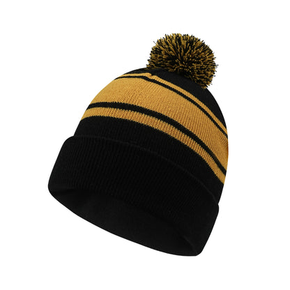Colorful Striped Knit Hat W/ Pom-pom