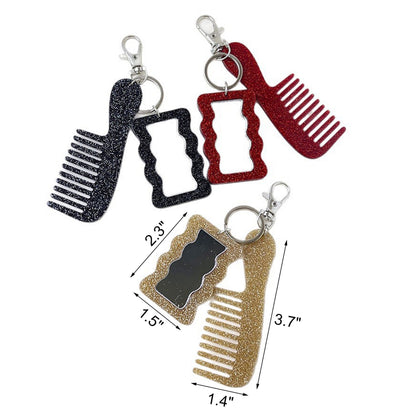 Glitter Small Mirror Comb Keychain Hair Comb Bag Charm