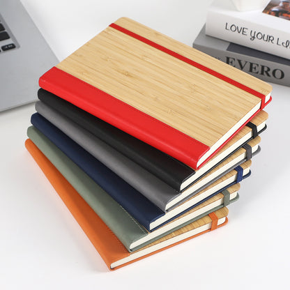 A5 Bamboo PU Leather Hardcover Bound Business Notebook Writing Journal W/ Pen Sleeve