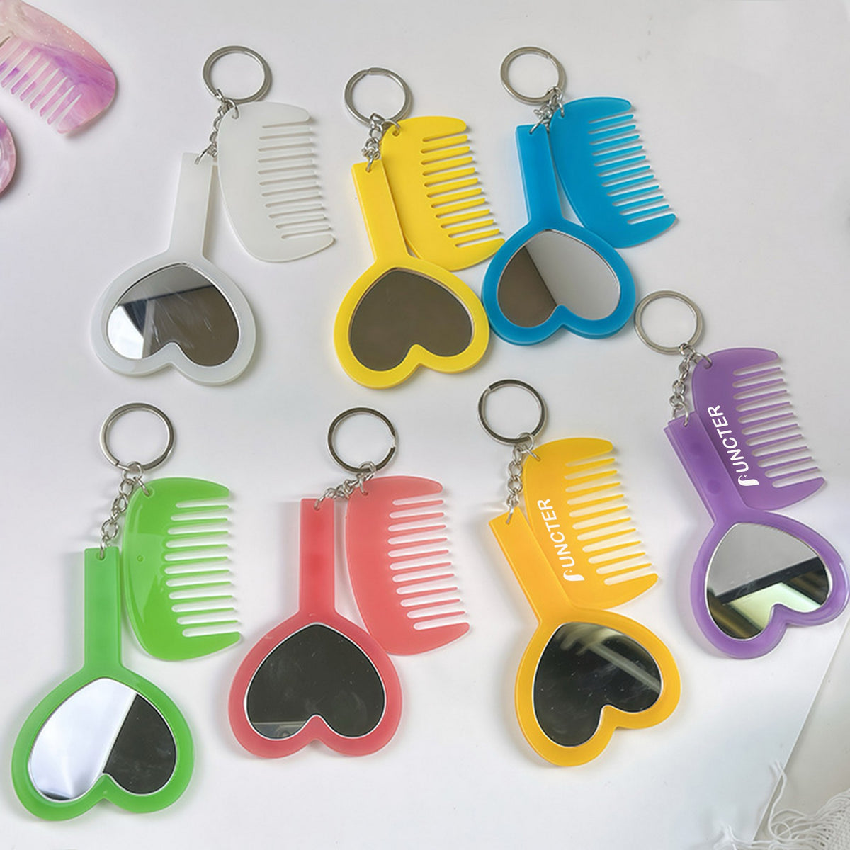Love Heart Shaped Mirror and Comb Set Pendant Bag Charm Accessory
