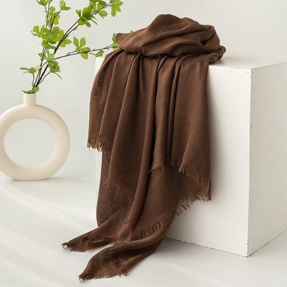 75'' Linen Feeling Scarf Pashmina Shawls Wraps Short Fringed Scarf Long Headscarf - Embroider