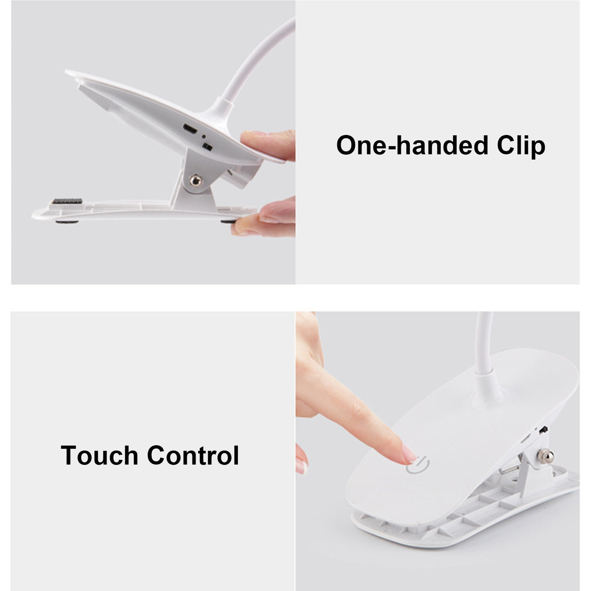 3-level Brightness LED USB Rechargeable Touch Control Reading Clip Desk Lamp