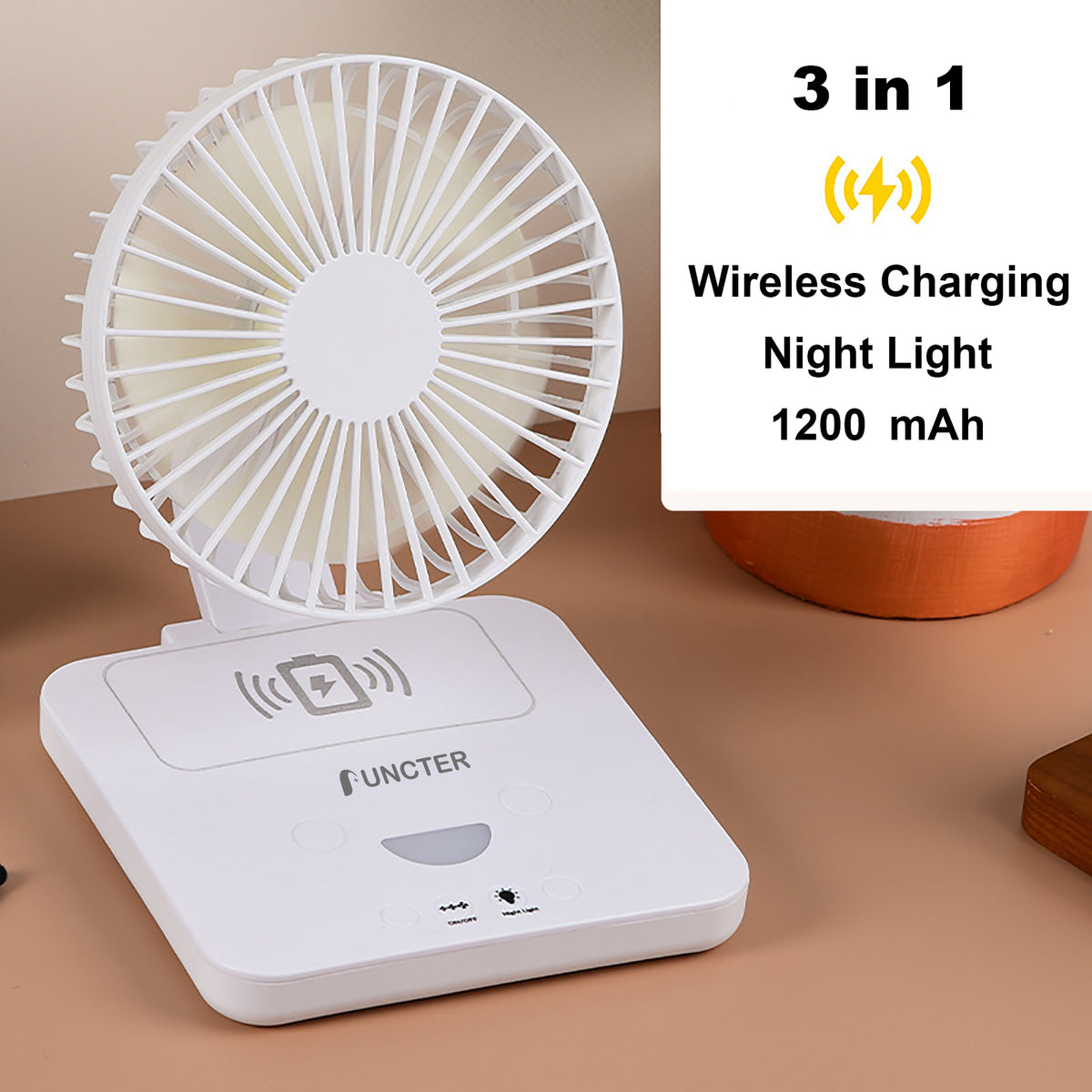 3" 1 Design Foldable Desk Fan With Wireless Charging For Phone Night Light