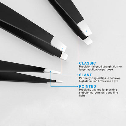 Stainless Steel Tweezers 3 pcs set for Eyebrows