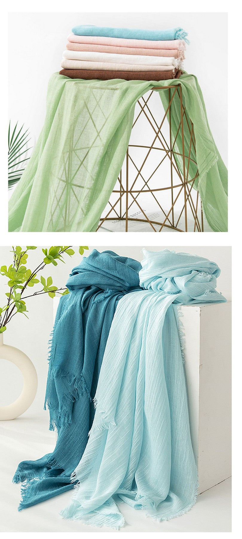 75'' Linen Feeling Scarf Pashmina Shawls Wraps Short Fringed Scarf Long Headscarf - Woven Label