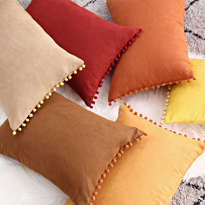 15 x 8" Pompoms Pillowcase Velvet Ball Tassel Trimmed Pillowshams Pompom Fringe Cute Pillowcase