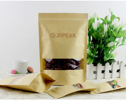 7.1 x 11.9" Kraft Bags with Window Stand Up Ziplock Seal Paper Bag Resealable Food Storage Pouch