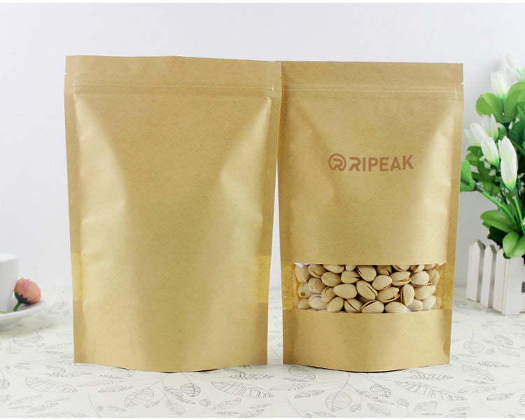 3.5 x 5.5" Kraft Bags with Window Stand Up Ziplock Seal Paper Bag Resealable Food Storage Pouch