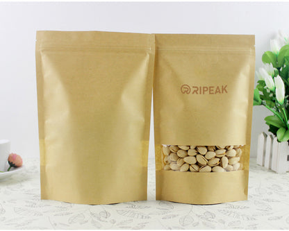 3.5 x 5.5" Kraft Bags with Window Stand Up Ziplock Seal Paper Bag Resealable Food Storage Pouch