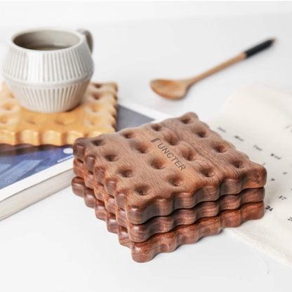 Black Walnut Wood Round Biscuit Shaped Cup Coasters