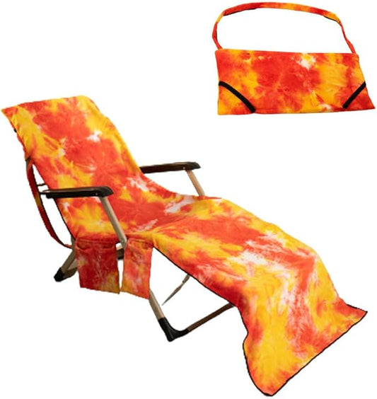 Beach Chair Cover w/Side Pockets Microfiber Chaise Lounge Chair Towel Cover for Garden Beach Hotel