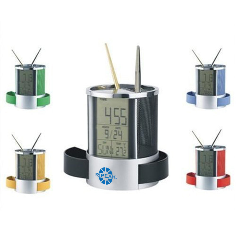 Creative Pen Holder Digital Thermometer Clock