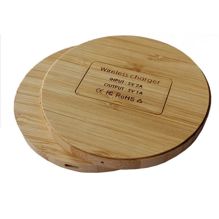 3.6'' Dia 15W Bamboo Round Wireless Charger Fast Charging Pad (NO AC Adapter)