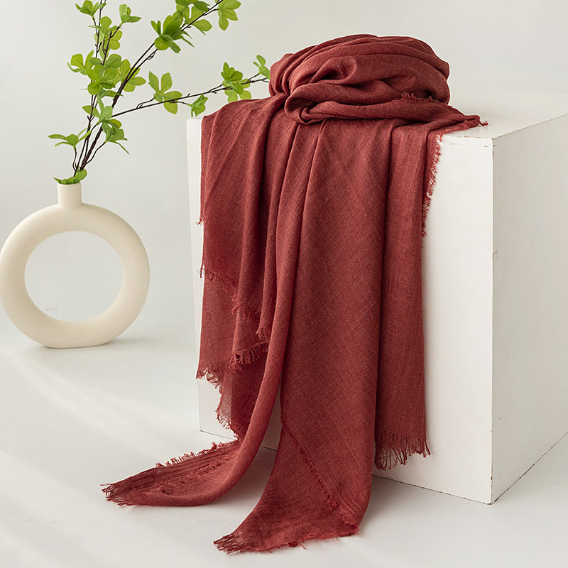 75'' Linen Feeling Scarf Pashmina Shawls Wraps Short Fringed Scarf Long Headscarf - Embroider