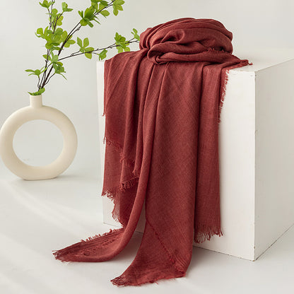 75'' Linen Feeling Scarf Pashmina Shawls Wraps Short Fringed Scarf Long Headscarf - Embroider
