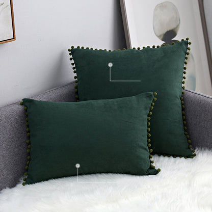 15 x 8" Pompoms Pillowcase Velvet Ball Tassel Trimmed Pillowshams Pompom Fringe Cute Pillowcase