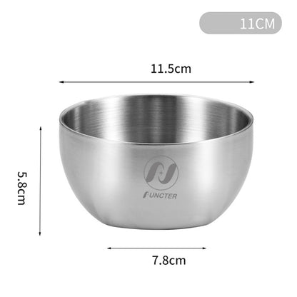 Silver 304 Stainless Steel Rice Round Bowl Heat-Resistant Soup Bowl Kimchi Double-Layer Bowl 115 mm