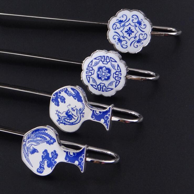 Metal Chinese Culture Blue & White Porcelain Bookmark