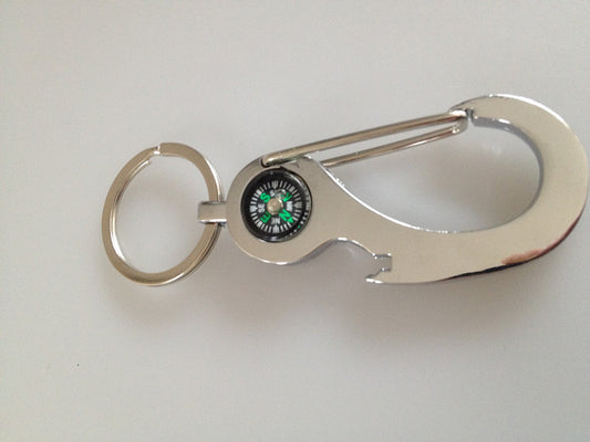 4-in-1 Metal Carabiner Key Chain w/Compass & Bottle Opener