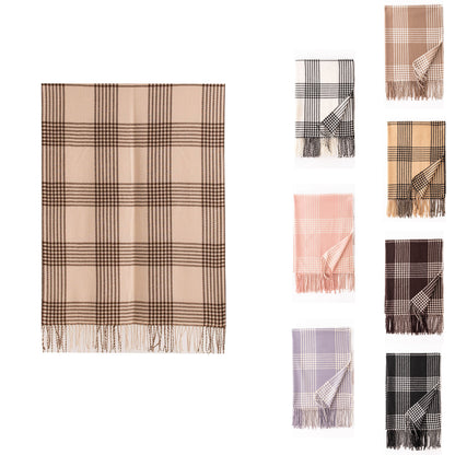 Plaid Faux Cashmere (Polyester) Scarf-Screen Printing 25.6"x 78.7"