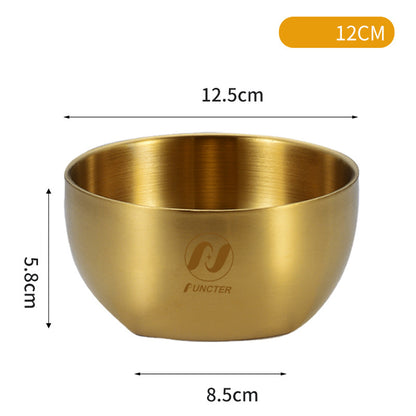 Golden 304 Stainless Steel Rice Round Bowl Heat-Resistant Soup Bowl Kimchi Double-Layer Bowl 125 mm