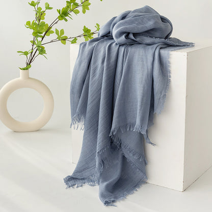 75'' Linen Feeling Scarf Pashmina Shawls Wraps Short Fringed Scarf Long Headscarf - Woven Label