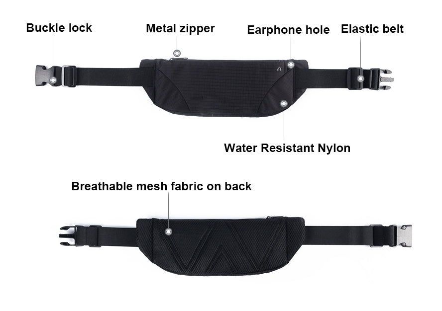 Outdoor Sports Water Resistant Nylon Fanny Pack For Running Hiking Cycling