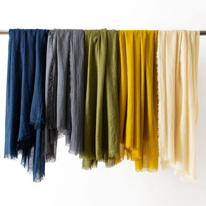 75'' Linen Feeling Scarf Pashmina Shawls Wraps Short Fringed Scarf Long Headscarf - Embroider