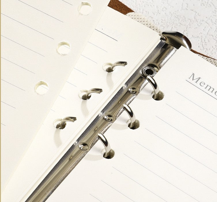 A5 Soft Lychee Texture Leather Binder Loose-leaf Notebook W/ Pen Holder
