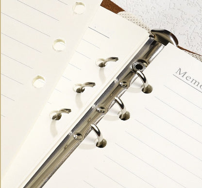 A5 Soft Lychee Texture Leather Binder Loose-leaf Notebook W/ Pen Holder