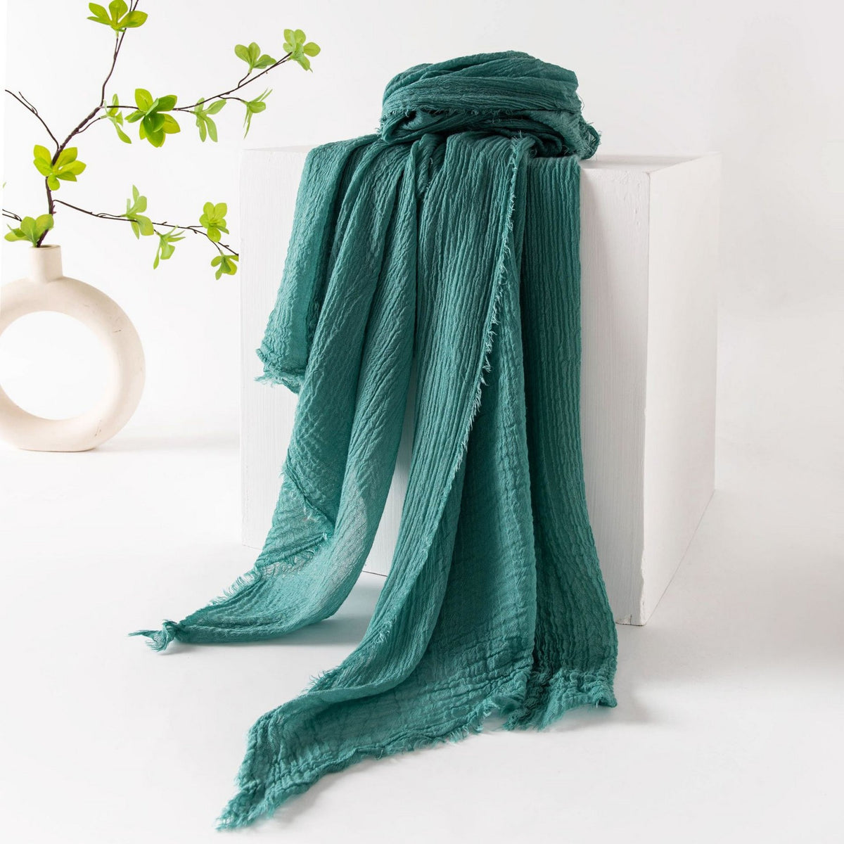 75'' Linen Feeling Scarf Pashmina Shawls Wraps Short Fringed Scarf Long Headscarf - Embroider