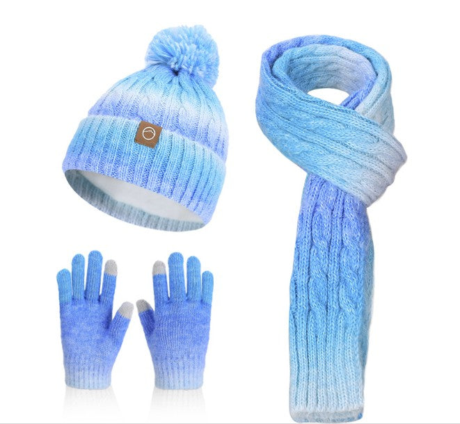 Children Cable Knit Beanie W/ Pom-pom Hat Scarf Gloves Set