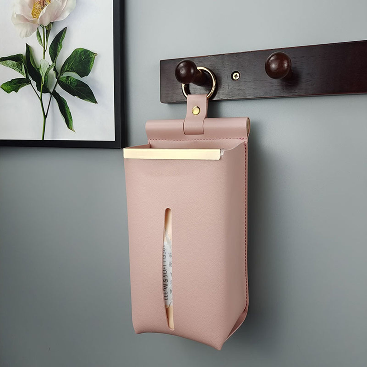 Tissues Box PU Leather Facial Paper Storage Case Rectangular Organizer Holder Decor with Hanging