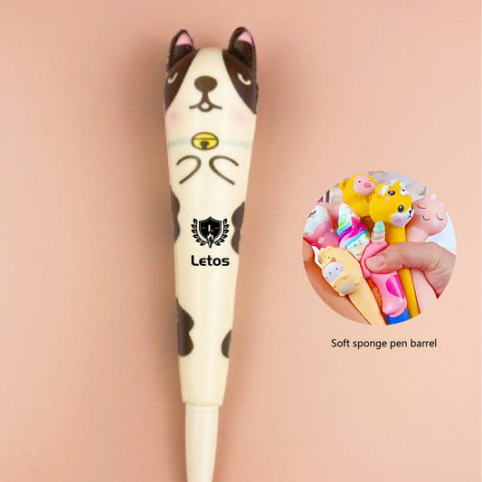 Cartoon Cat Stress Reliever Pen 2" 1 Squeeze Toy Pen PU Foam Gel Ink Pen