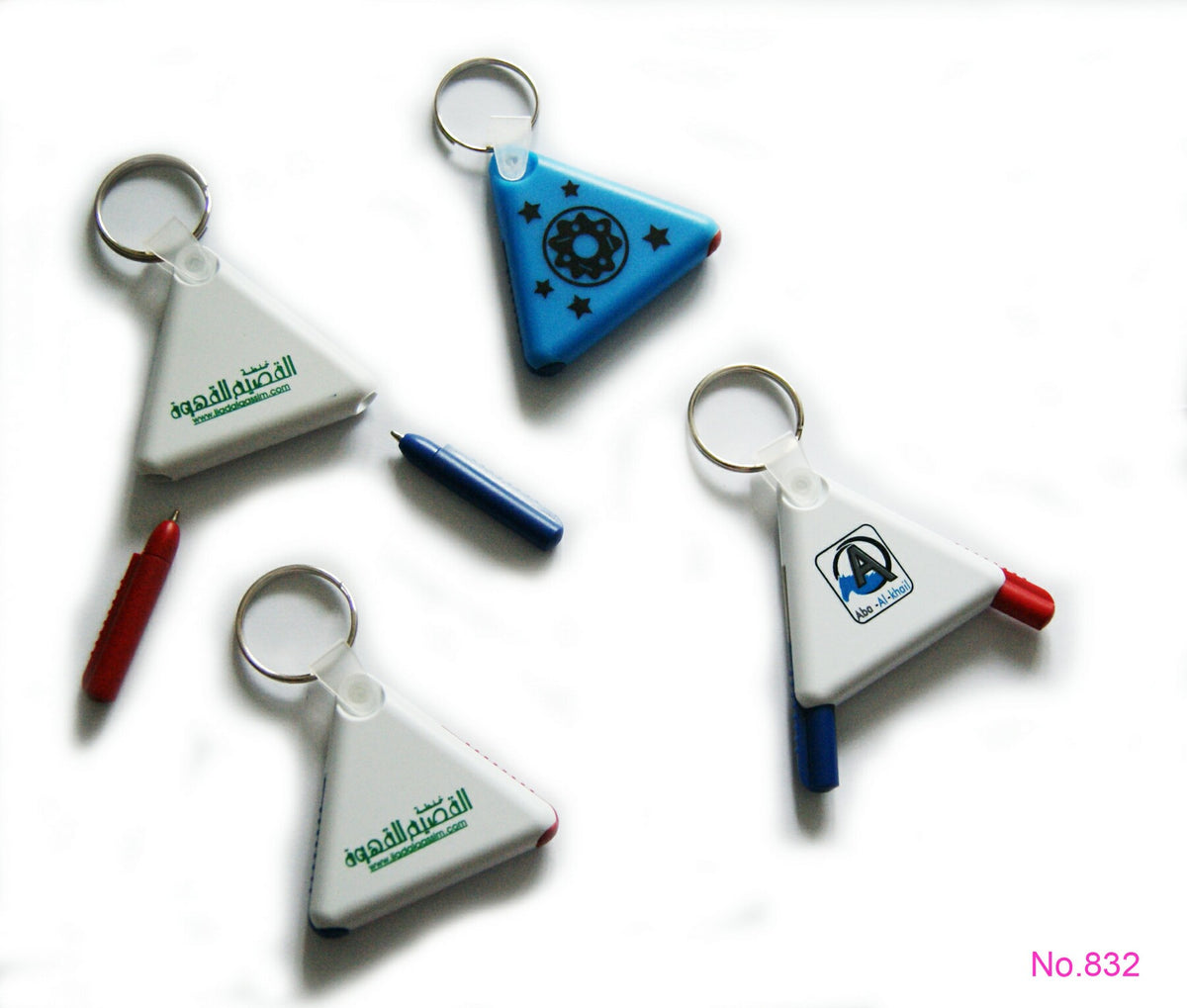 Triangle Shaped 2-Colors Plastic Tool Pen w/Key Chain