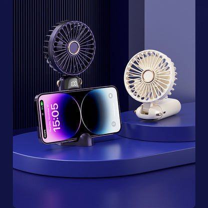 Foldable Mini Handheld Fan Phone Holder With Battery Display Adjustable Wind Speed