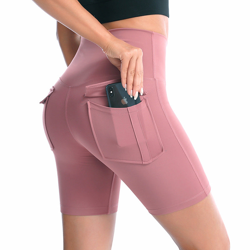 Women's Fitness High Waist Yoga Shorts Sports Tights Short Pants W/Two Pockets