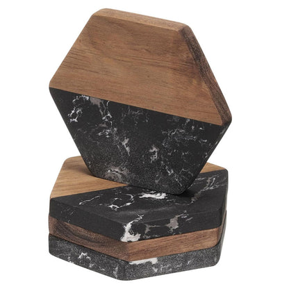 Hexagon Marble & Wood Coaster