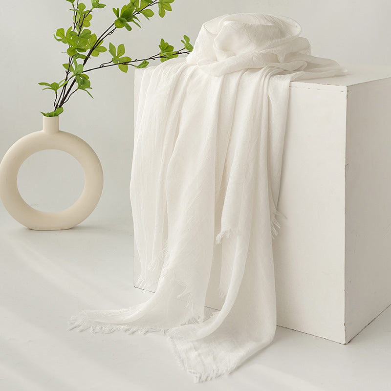 75'' Linen Feeling Scarf Pashmina Shawls Wraps Short Fringed Scarf Long Headscarf - Embroider
