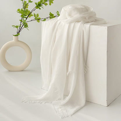 75'' Linen Feeling Scarf Pashmina Shawls Wraps Short Fringed Scarf Long Headscarf - Embroider