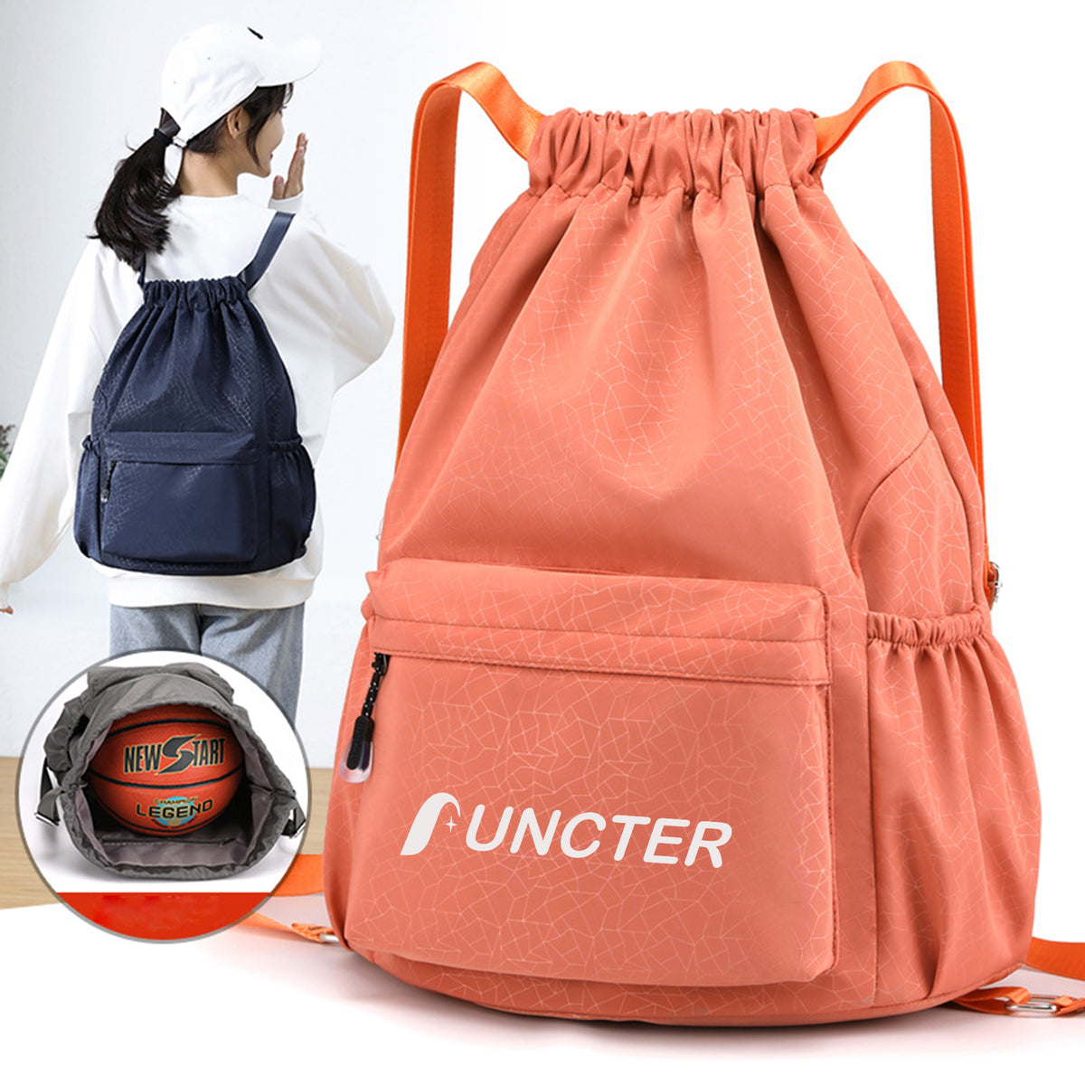 Waterproof Oxford Drawstring Backpack Sports Gym Bag-Size L