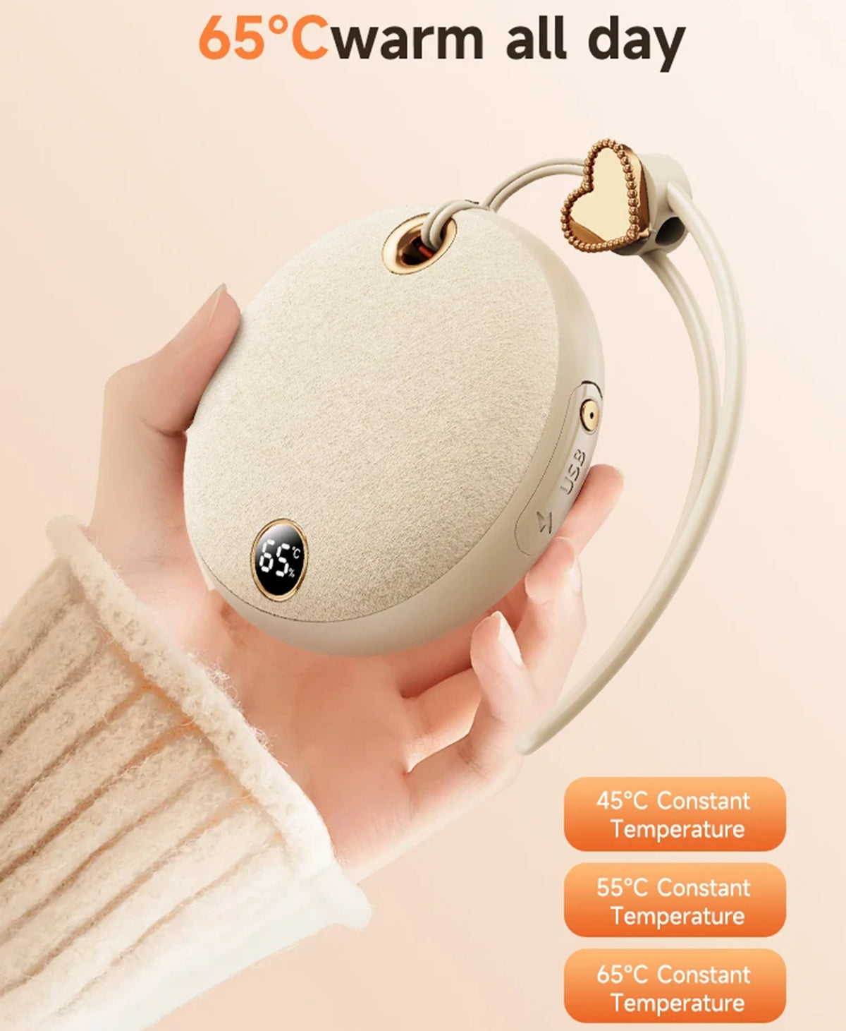 Portable Rechargeable Round Fabric Shell Electric Hand Warmers 5000mAh