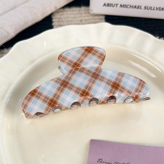 Brown-blue Check Pattern Claw Hair Clips