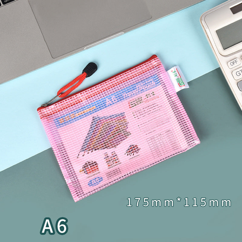 A6 Size Mesh Zipper Pouch Document Holder Bag File Document Pouch For School Office