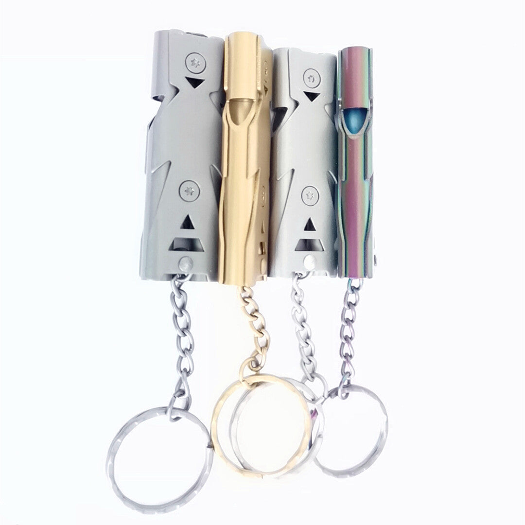 Dual Frequency Stainless Steel Whistle Keychain - High Decibel Emergency Survival Tool